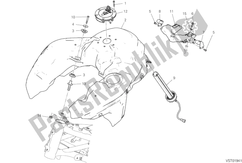 All parts for the Fuel Tank of the Ducati Multistrada 950 USA 2019